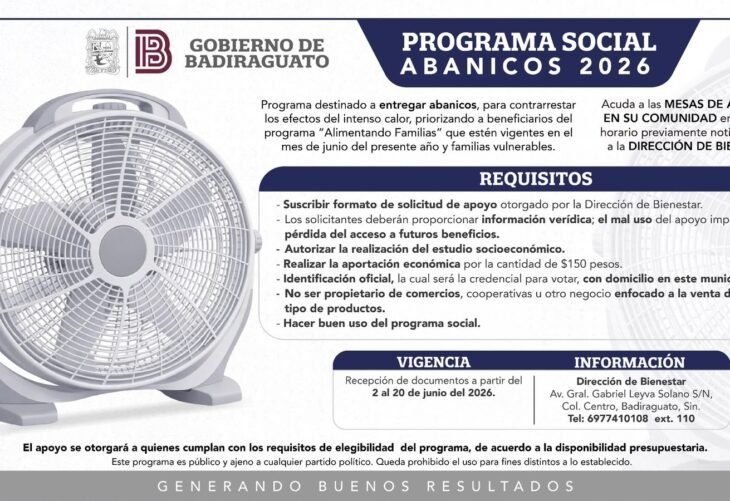 Badiraguato dotará de abanicos para temporada de calor