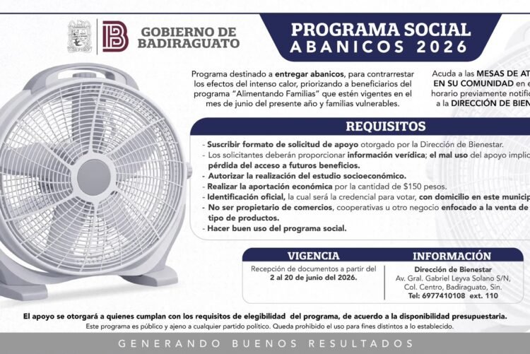 Badiraguato dotará de abanicos para temporada de calor